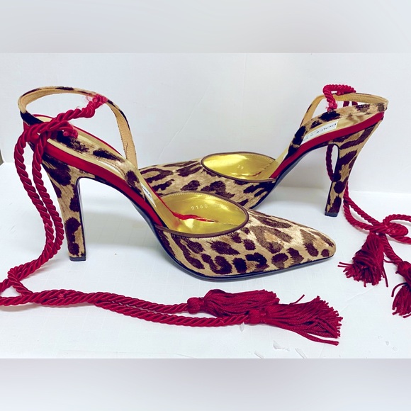 DOLCE & GABBANA Leopard Shoe Panne’ Velvet Red Silk Tassels Heel 39 New in Box - Picture 7 of 9